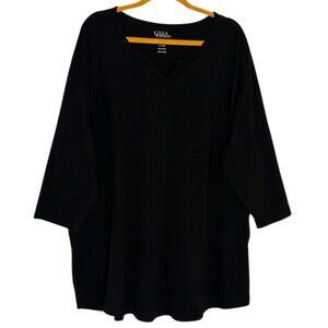 Ulla Popken Tunic Top Knit Shirt Blouse Notch Neck Cotton Black 24 26